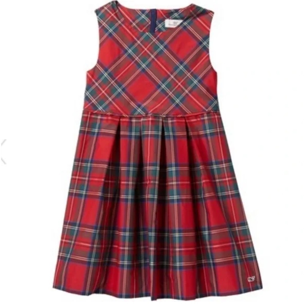 Vineyard Vines girls lined red tartan jolly plaid holiday dress size 12 NWOT